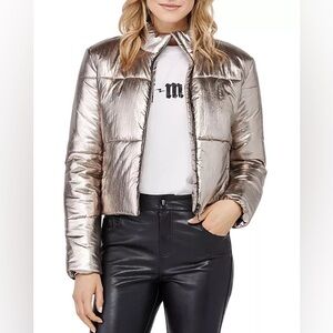 David Lerner Bella Metallic Crop Puffer Jacket Sz large‎